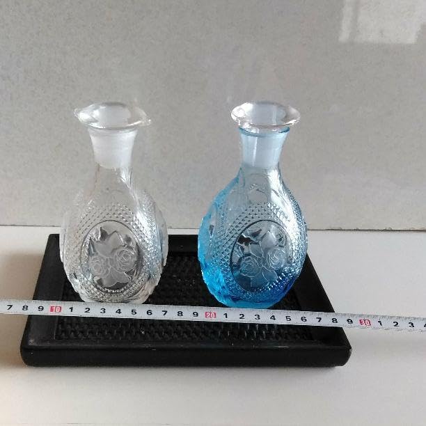 北一硝子 醤油差切子 (クリア ブルー各1 レトロ) レトロ 醤油差し