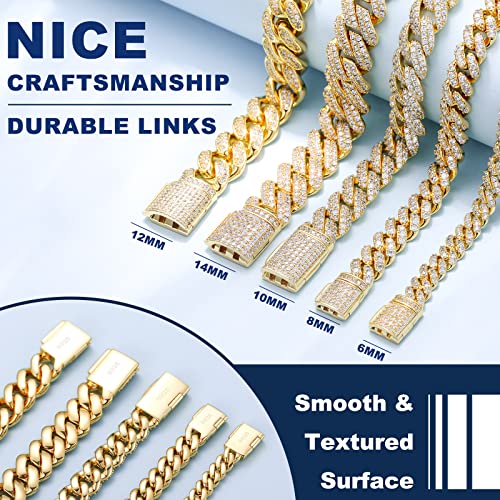 14Mm Moissanite Cuban Link Bracelet Simulated Diamond Bracelets For Men Women 18K Yellow Gold Over 925 Sterling Silver Bracelet D Color Vvs1 Round Cut Lab Created Iced Out Miami Hip Hop Full Moissanite Bracelet #TOP4