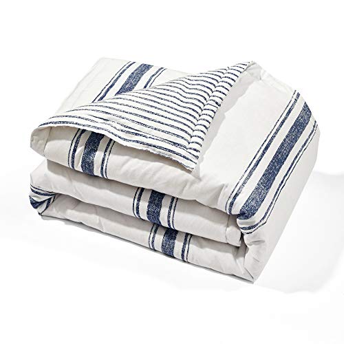 Image of Lush Decor Farmhouse Stripe Reversible Throw, Single, 50 inch W x 60 inch L, Navy - Blue Throw Blanket For Bed - Soft Blanket - Couch Throw - Rustic Farmhouse Decor