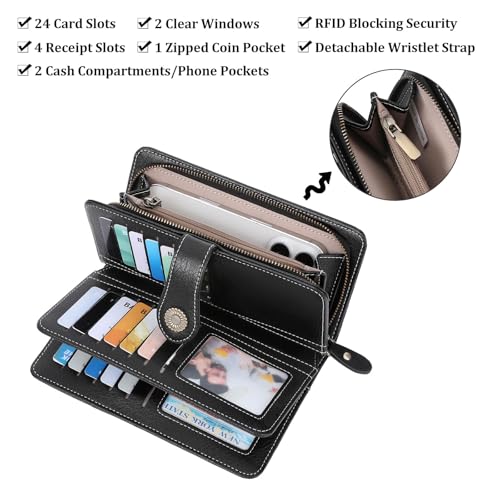 Image of FALAN MULE Wallets for Women Trifold Wristlet Wallets Large Capacity RFID Blocking Ladies Purse Credit Card Holder