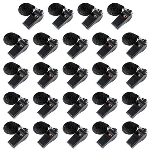 Silbatos deportivos negros con cordón, pack de 24 miniatura 1