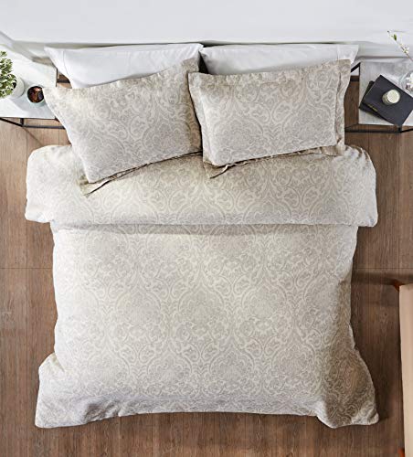 Better Trends Haven Damast Collection 3-teiliges Bettbezug-Set aus Jacquard-Gewebe, weiche und leichte Baumwoll-Tagesdecke, Kingsize-Bett, Grau Cover