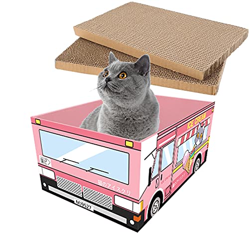 hylley Chat Scratcher Carton Chat D'extérieur Maison Belle Chat Gratter Chat Gratter Pad Voiture Motif Boîte Gratte pour Adulte Intérieur Chats Kitty Boîtes (Pink) Cover