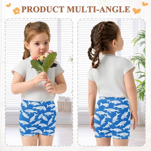Blue Fishes Print Girls Shorts Elastic Waist Sports Shorts Girls Leggings Pants for 4-10 Years4
