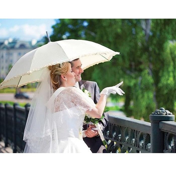 2X Ombrello da sposa bianco elegante, romantico e pratico, ideale per matrimoni e servizi fotografici circa 90 cm di diametro