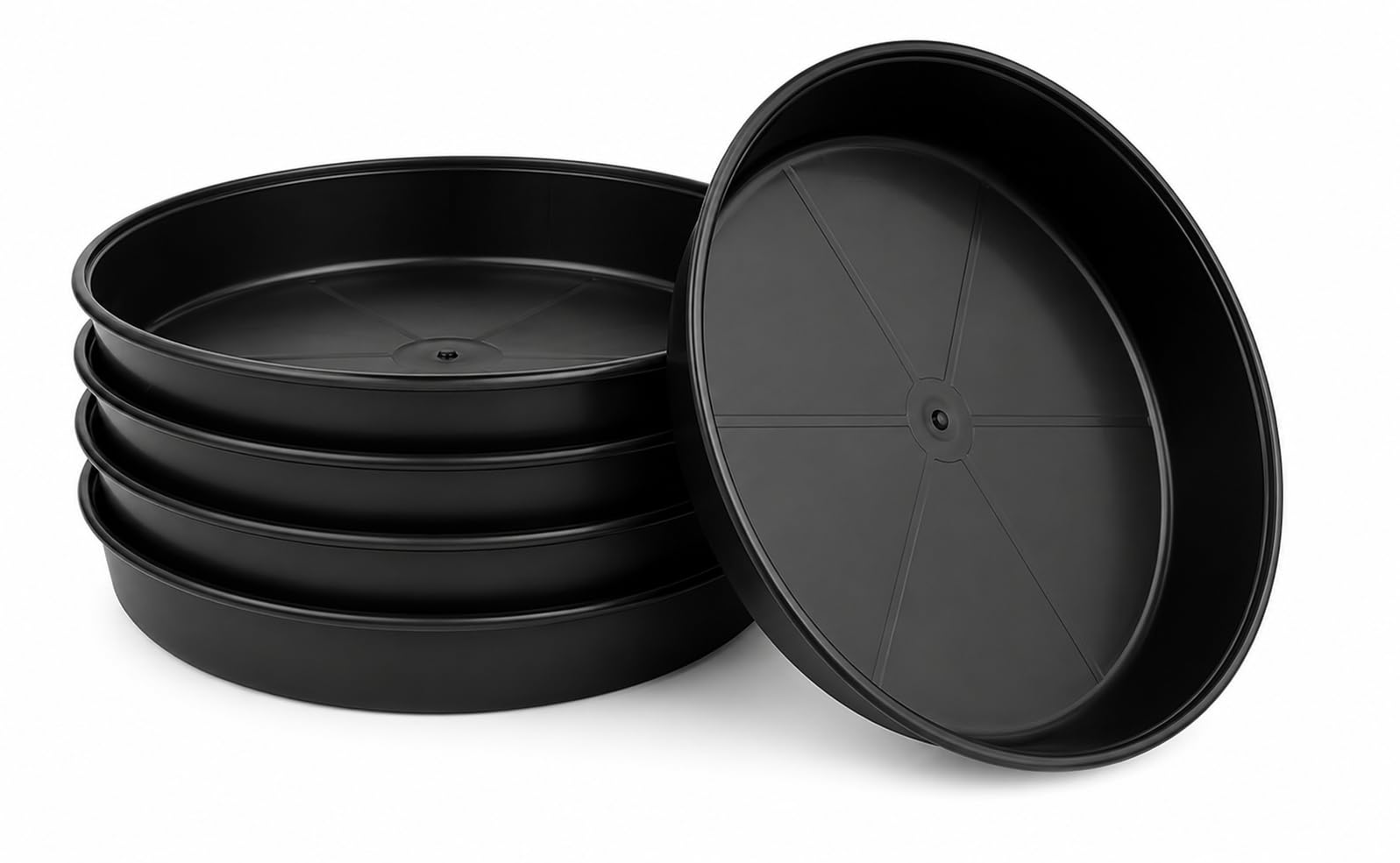 Muddy Hands Pack of 5 Heavy Duty Black Plant Pot Saucers – 50cm Overall, 47cm Base, 5cm Deep Round Plastic Water Drip Trays for Indoor & Outdoor Flower Pots, Protect Floors & Windowsills