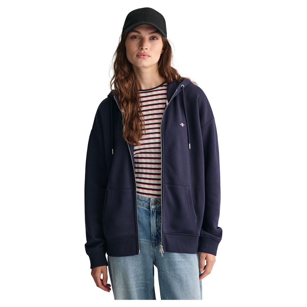 GANT Damska bluza z kapturem Shield Zip, niebieski (Evening Blue), L
