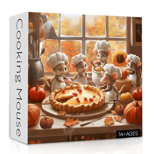 Puzzles de Ratones Lindos para Adultos 1000 Piezas, Puzzles de Ratones de Cocina de Otoño, Rompecabezas Difícil de Animales para Arte de Pared en Casa miniatura 1