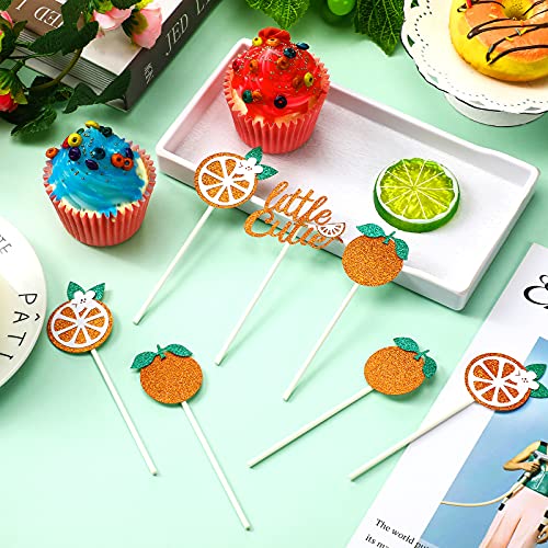 Image of Zonon 48 Pcs Baby Shower Little Cutie Glitter Cupcake Toppers Orange Theme | Tangerine Citrus Cake Pick Bulk, Little Cutie Birthday Party Favors, Baby Shower Decoration for Cupcake, Fruit Party Supply