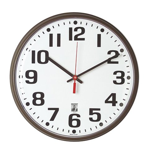 Self-Set Wall Clock - Plastic Slimline Frame - 12-3/4" Diameter - Brown Case/White Face #TOP2