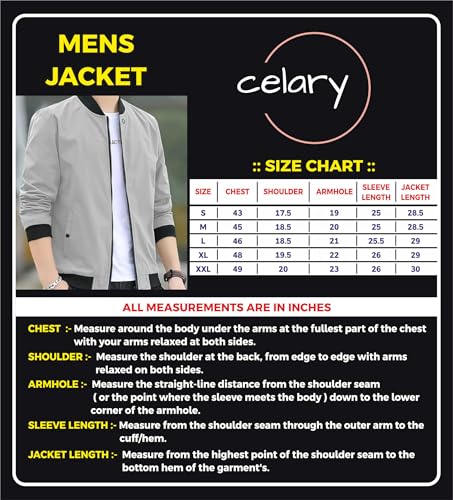 Image of Celary Men's Bomber Jacket | Fancy Collar|| Lightweight Casual Zip-Up Jacket | Stylish Slim Fit Outerwear for All Seasons | Polyester, Standard Length
