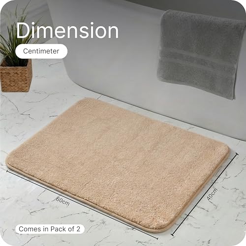 Image of Saral Home Solid Soft Microfibe Antiskid Bathmat 2Pc, Beige-Black. 35x50 cm