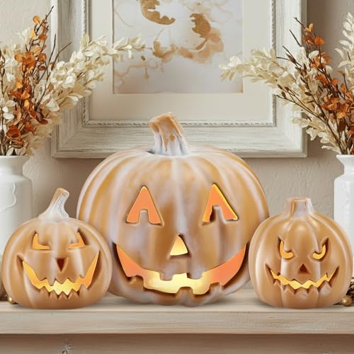 Beeveer 3 Pcs Large Halloween Light up Pumpkin Fall Home