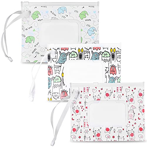 FADACAI 3 unidades Wet Wipe Pounch de viaje para toallitas húmedas de bebé, bolsa de toallitas reutilizable, portátil, toallitas de limpieza recargables, dispensador de toallitas húmedas para bebés