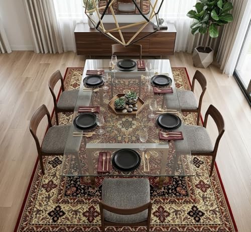 Image of DECOMIZER 5x7 Feet Premium Carpet for Hall | Rug Runner and Carpets for Bedroom /Living Area /Home with Anti Slip Backing | Machine Washable - Marron Web
