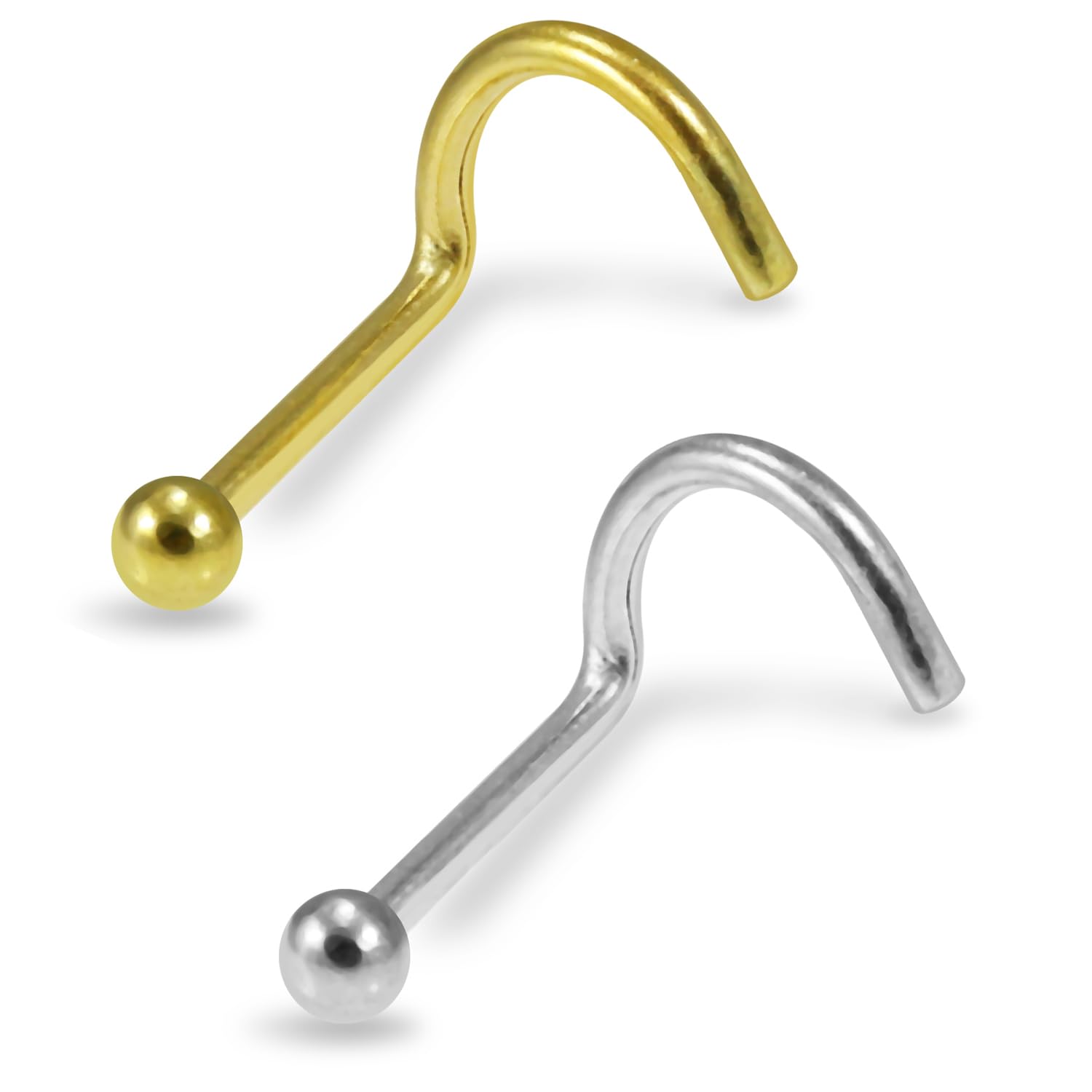 Monster Piercing Pieza 2 Box Set 14K Oro Amarillo s?Lido y Blanco Oro Llano Bola Calibre 18 Final Nariz r?Tula Piercing