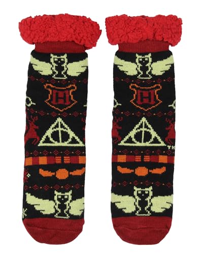 Harry Potter Women's Hogwarts Icons Knit Fleece Lined Slipper Crew Socks Shoe Size 5-10 For Men And Women2