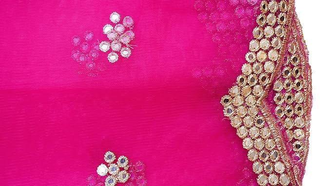 Fashstastic Embroidered & Embellished Plastic Mirror Net Dupatta for Womens & Girls With Cut Design3