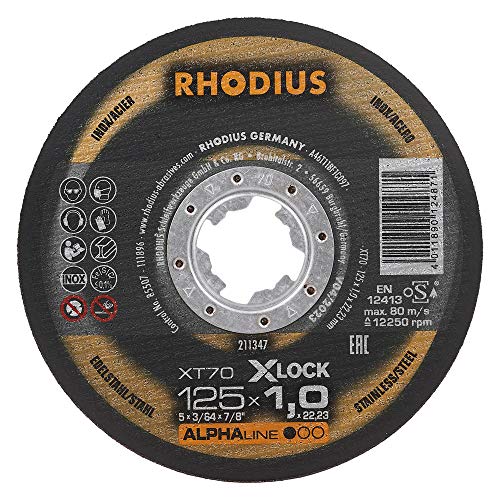 RHODIUS XT70 X-LOCK, Ø 125 x 1,0 mm, 25x extra dünne INOX Trennscheibe Metall, Made in Germany, für Winkelschleifer, Edelstahl, Stahl Cover