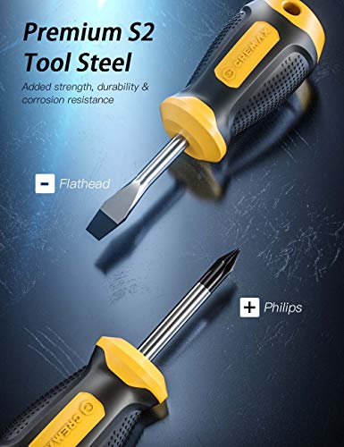 Magnetic Screwdriver Set 10 PCS, CREMAX Professional Cushion Grip 5 Phillips and 5 Flat Head Tips Screwdriver Non-Slip for Repair Home Improvement Craft