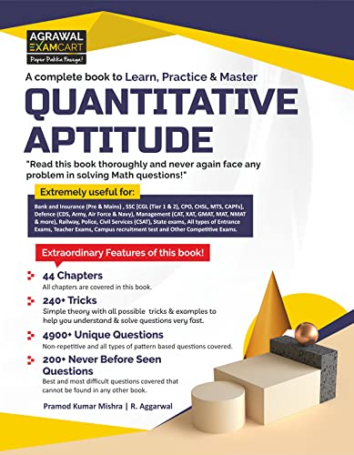 Examcart Latest Quantitative Aptitude Practice Book For All Type of Government and Entrance Exam (Bank, SSC, Defense, Management (CAT, XAT GMAT), Railway, Police, Civil Services) in English