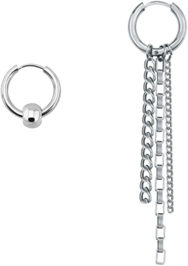 Mshion Mens Earrings,Stainless Steel Earrings,Dangle Hoop Huggie Chain Earrings with Pendant Nice Gift Choice