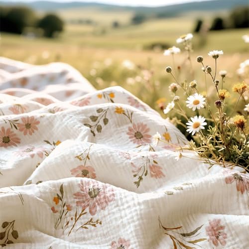 Image of GLLQUEN BABY Blankets for Girls, Soft Muslin Cotton Front Dotted Fleece Backing, Nursery Minky Crib Blanket for Infant Toddler, 30 x 40 inches Throw Blanket, Pink Floral