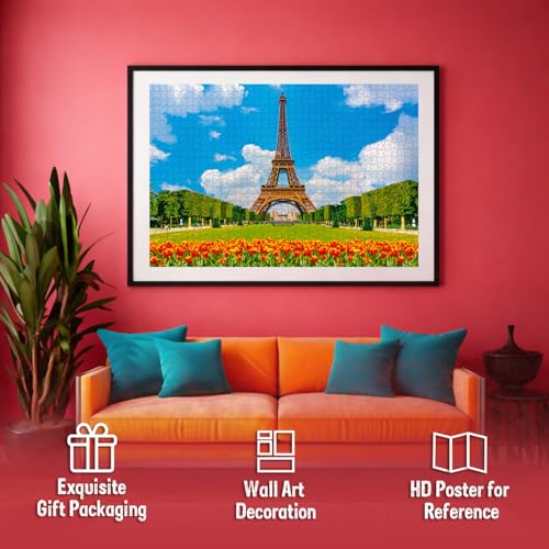 Image of Eiffel Tower Jigsaw Puzzle for Adults and Kids - 1000 Piece Puzzle | Travel & Landmark Brain Game | Challenging Gift for Teens, Families, and Puzzle Lovers