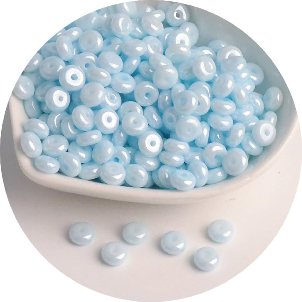 2 Packs 104pcs Pearlescent Glass Abacus Beads Sky Blue 6MM Small Glass Seed Beads for Craft DIY Beading
