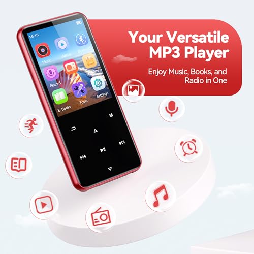 Image of AGPTEK 64GB MP3 Player with Bluetooth, M3 2.4'' Player with Speaker | with FM Radio, Touch Buttons, Supports Up to 128GB(Black Red)