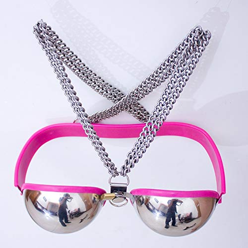 Metall Keuschheit BH Gerät Dame Abschließbare Keuschheit Unterwäsche Einstellbare Kette Bondage Spiele Erotische Sklaven Fetisch Sex Spielzeug Für Frauen (Rosa)