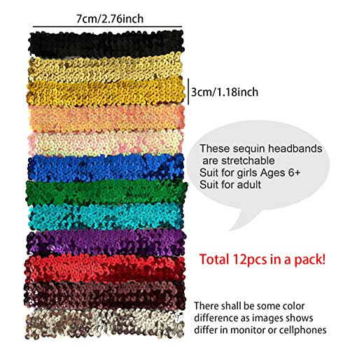 12 Pack Sequin Headbands Elastic Stretch Sparkly Fashion Headband For Teens Girls Women Hairband Sport Head Band Party Favors Muticolored #TOP2