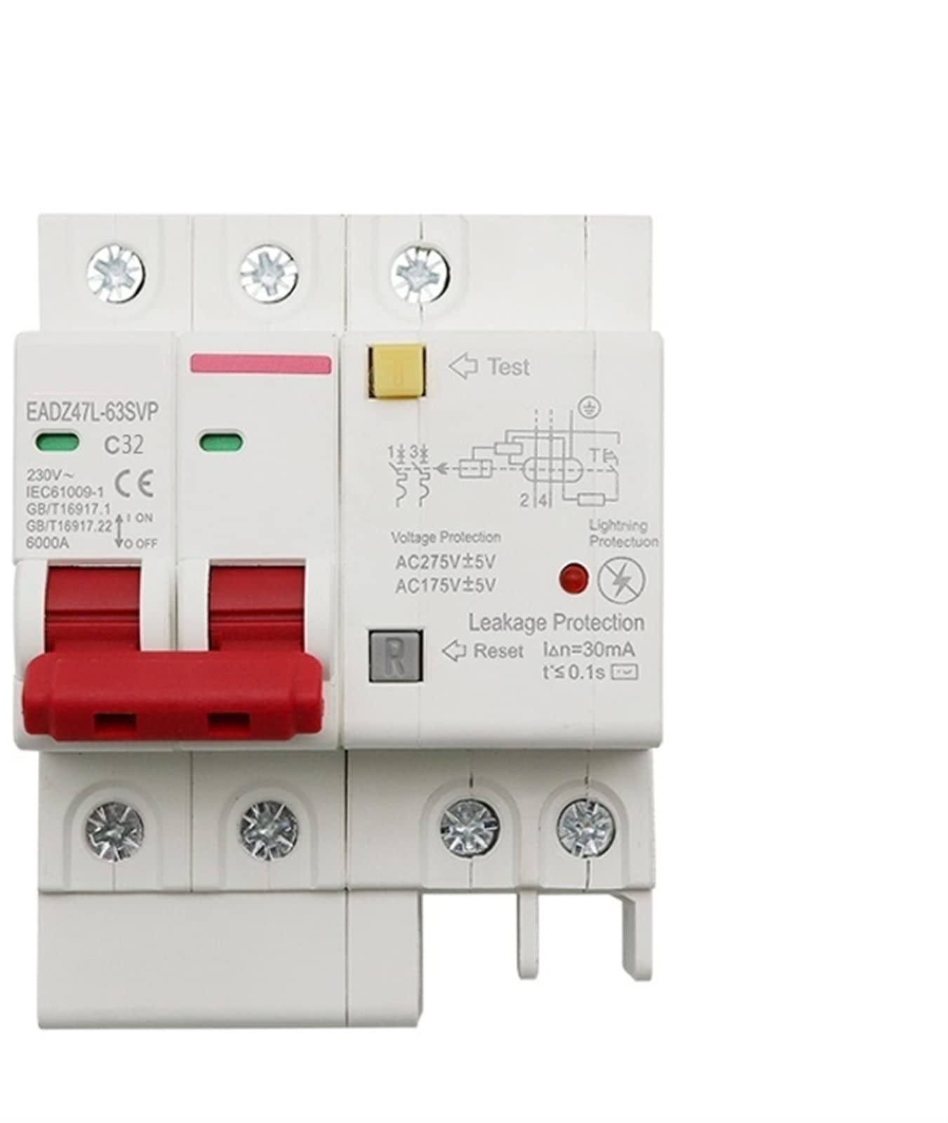 Disyuntor con sobrecarga sobretensión RCBO 32A 2P con protector de fugas MCB 7