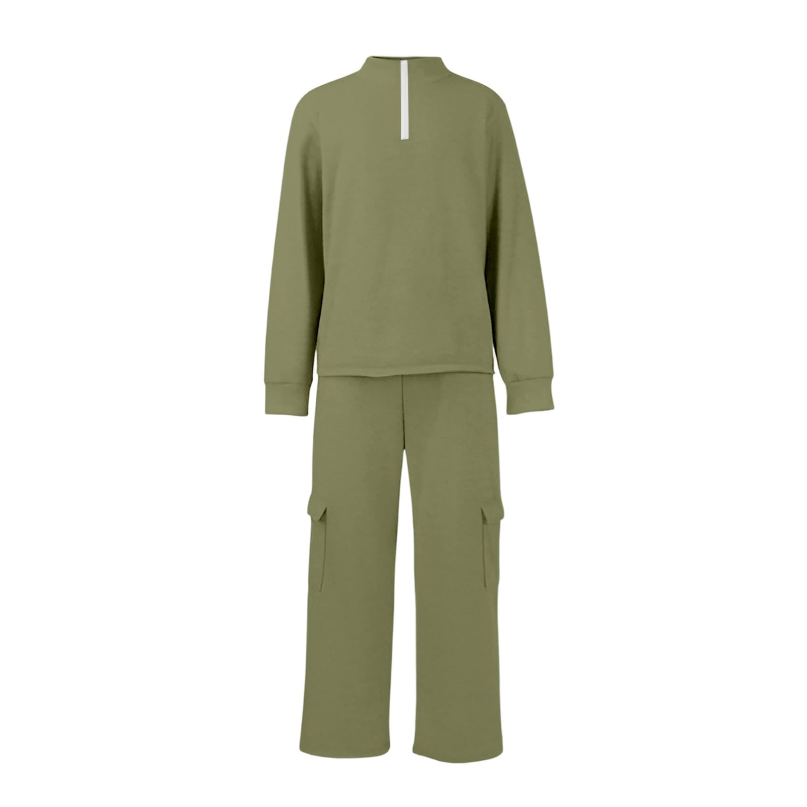 Generico Completo Due Pezzi Abbigliamento Casual Uomo Tinta Unita, Maglia | A Maniche Lunghe Con Collo Alto E Zip Parziale Frontale, Pantalone Cargo A Gamba Larga Con Tasche Laterali Funzionali,