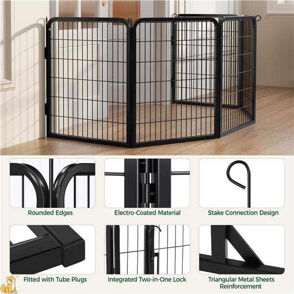 Yaheetech Parc pour Chiens 8 Panneaux Cage Chenils Chien Enclos en métal 80 cm de Hauteur Clôture pour Chiot Rongeur Lapin Barriere Chien avec Sac de Rangement