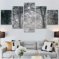 SIGNWIN 5 Panel Canvas Wall Art Foggy Trees for Home Decorations Ready to Hang - 60