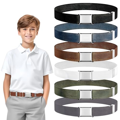 Veszoen 6 Piezas Cinturón Para Niños, Cinturón Elástico Niño Ajustable Cinturón Ajustable Con Hebilla para Niños y Niñas, para Vestidos, Pantalones, Jeans