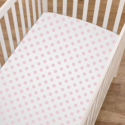 Image of American Baby Company 100% Natural Cotton Percale Fitted Crib Sheet for Standard Crib and Toddler Mattresses, White with Pink Dot, Soft Breathable, for Girls