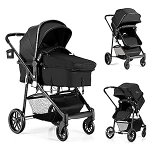 BABY JOY Baby Stroller, 2 in 1 Convertible Carriage Bassinet to Stroller, Pushchair with Foot Cover, Cup Holder, Large…