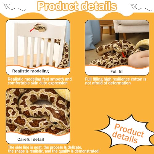 Serpent en peluche réaliste de 190cm pour cadeau du 1er avril - 3