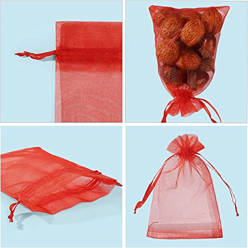 Image of ANZNKU 50PCS Premium Red Organza Bags 5x7 inches Mesh Bags Drawstring, Small Gift Bag for Birthday Party Wedding Favors, Sheer Mesh Pouches Drawstring for Easter Gifts