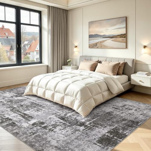 DMOYEST Teppich Wohnzimmer 200x300cm Schwarzgrau Modern Abstrakt Waschbar – Ansicht 2