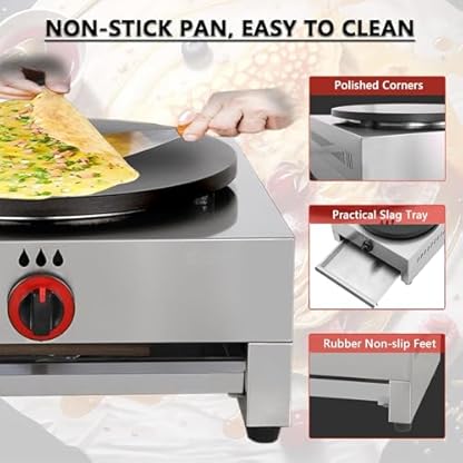 KJHYYPP Crêpes-Maker, 16 Zoll, 1700 W, Pfannkuchen-Maker-Pfanne, kommerzielle Desktop-Edelstahl-Crepes-Maker-Maschine, elektrisch (Gas) – Bild 4