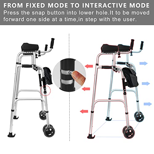 Spurgehom Folding Walker With Arm Rest Pad Support 350Lbs, Lightweight Standard Walker Height Adjustable Rolling Walker Walking Mobility Aid For Elderly, Fda Certification #TOP6