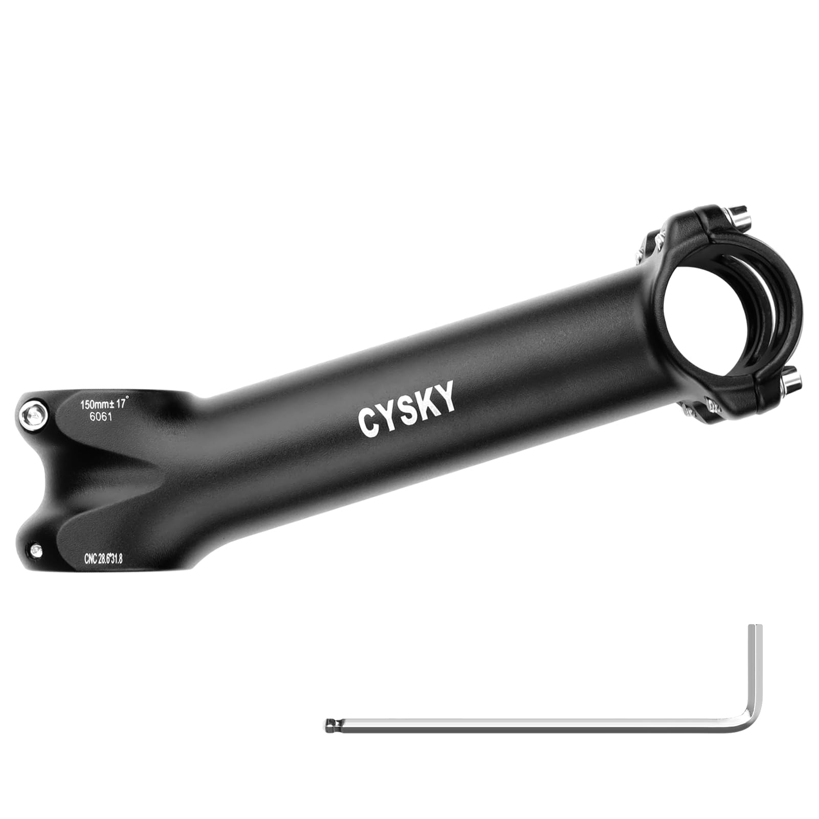 CYSKY 31.8 Bike Stem 140mm 150mm Extra Length 7° 12° 17° 25° Degree for 31.8mm Handlebar Clamp 1-1/8 28.6mm Steer Tube, for Road Bike, Mountain Bike, Gravel, Hybrid, E-Bikes (17 Degree, 150mm)