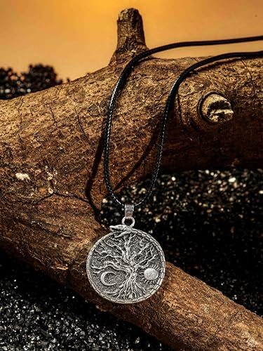 HAQUIL Viking Necklace, Sun Crescent Moon Yggdrasil Ouroboros Jormungandr Midgard Serpent Pendant, Faux Leather Cord, Viking Jewelry Gift4
