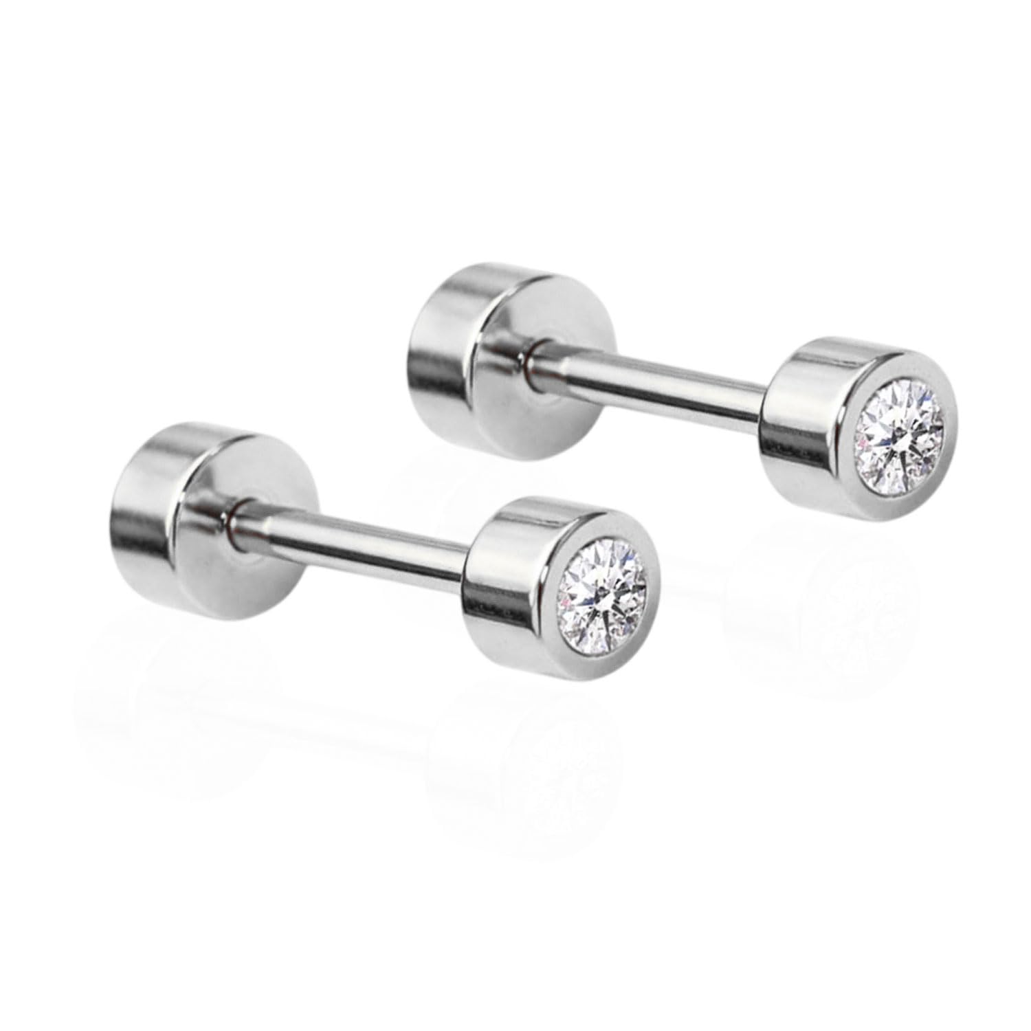 vama FASHIONS 5mm 18K Silver Plated Stainless Steel Anti Tarnish White Stone Tyre Shape Piercing Ear Studs Flat Screw Back Cartilage Lightweight Hypoallergenic Stud Earrings for Men & Boys-picture-29