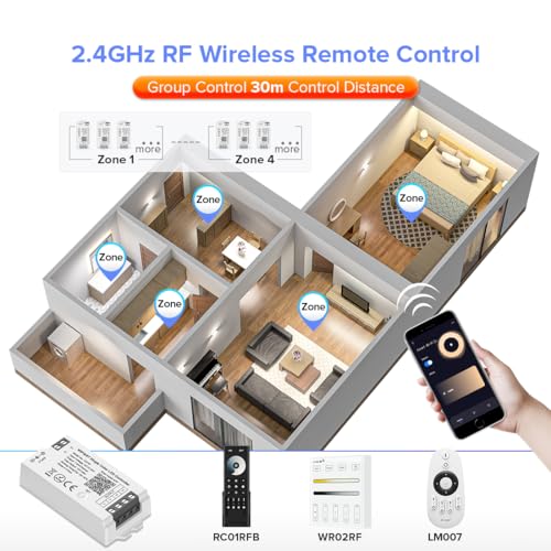 Image of BTF-LIGHTING C01W WiFi Controller for 2pin Single Color (+V -V) LED Strip | PWM dimmer for 5050SMD /COB LED, Compatible with Alexa /Google Home /Smart Life APP, Works with WR02RF RC01RFB Remote, DC12V /24V