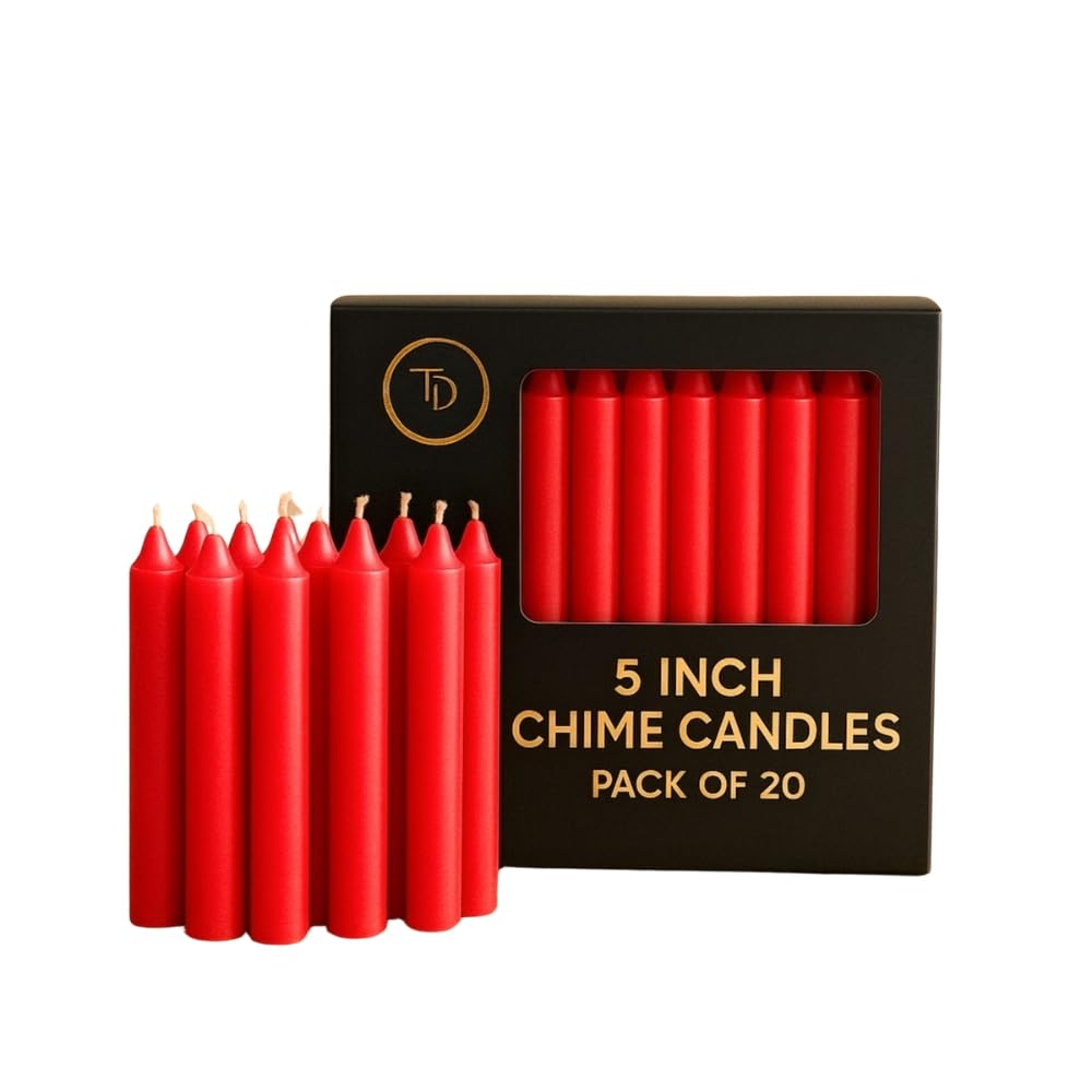 True Decor Wax 5" Red Pack Of 20 Chime/Spell/Mombati Unscented Candles || Red Candles For Stamina Good Luck Willpower And Courage || Burn Time 4 Hrs