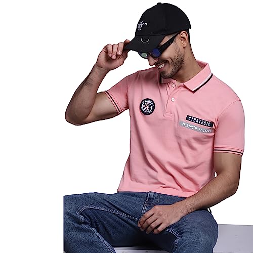 Image of Cantabil Men Cotton Blend Polo Neck Half Sleeve Solid T-Shirt (P MTSH00248)